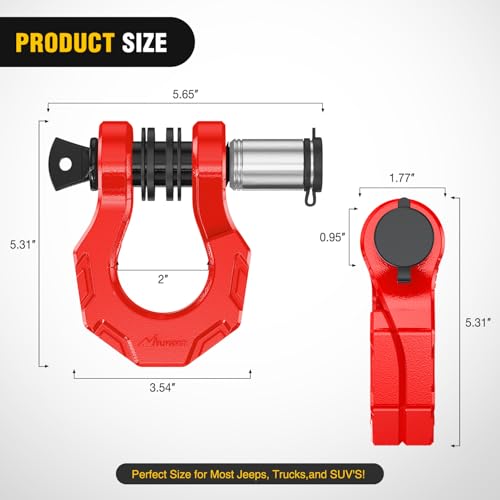Image of Nilight 2 Pack 3 /4 inch D-Ring Separate Shackle with 7 /8 inch Lock Pin 45,000 lbs Break Strength, Off Road Recovery Shackle with Isolators Washers for Use with Tow Strap, Winch, Truck Vehicle (Red)