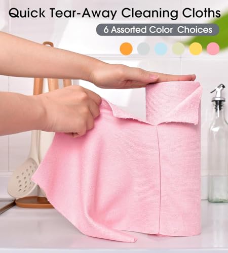 Image of Microfiber Cleaning Cloth Roll 25x25CM - Reusable Tear-Away Towels Washable 2000 Times, Super Absorbent Lint Free Cleaning Rags for Kitchen, Car, Garage and Home (1, Pink)