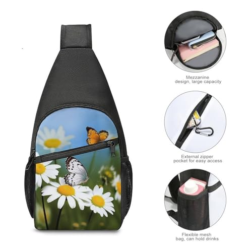 Bolso bandolera Butterflies Daisy Flower blanco miniatura 5