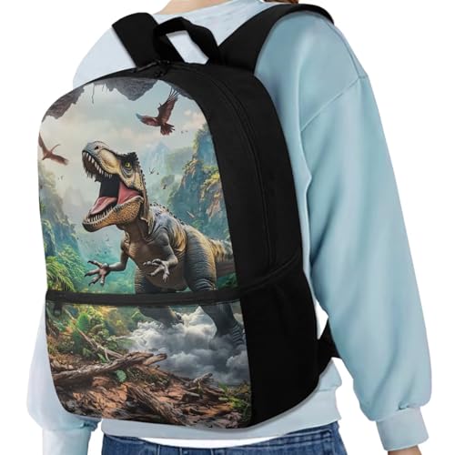 3D Cartoon Dinosaur Backpack School Bag Multicolor Polyester Bookbag with Lunch Box and Pencil Case and Water Bottle Sleeve for Teenager Boys 12-14 Years Old3