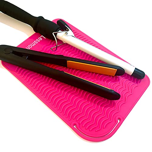 Image of Large Heat Resistant Mat for Curling Irons, Hair Straightener, Flat Irons and Hair Styling Tools 11 inch x 7.5 inch, Pink