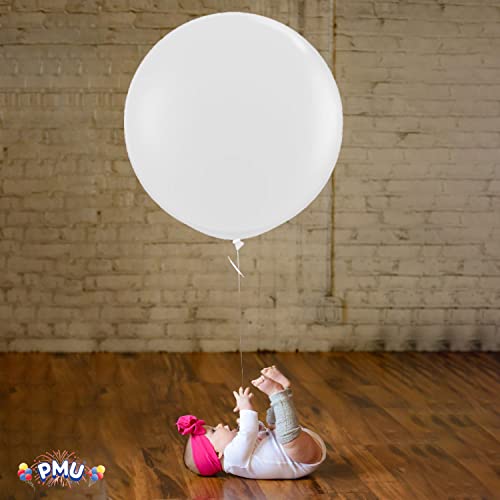 Pmu Premium Latex Balloons - Jumbo Size Balloons For Birthdays, Wedding Parties, Baby Shower, Indoor & Outdoor Party Events & Decoration Supplies - Made In Usa, 36 Inch Snow White, Pkg/3 #TOP6