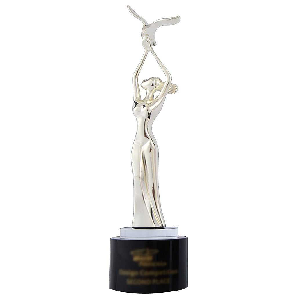 Trophée mouette en métal argenté et cristal noir de 30cm pour danse