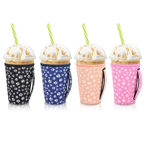 AJLTPA 4Pack Iced Coffee Sleeve With Handle, 22oz - 24oz, Paw Print