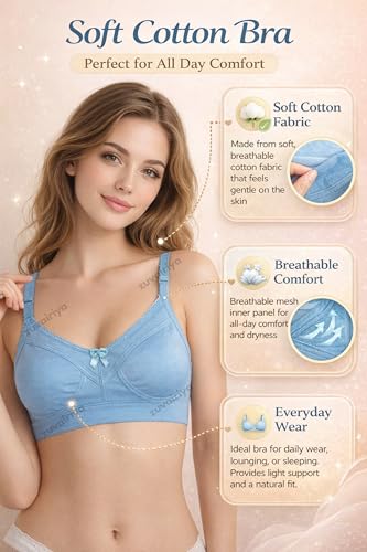 Image of Women Cotton Full Coverage Bra Combo Pack of 3 | Non-Wired Non-Padded | Adjustable Straps | 3 Hook 3 Row Closure | Size 30-44