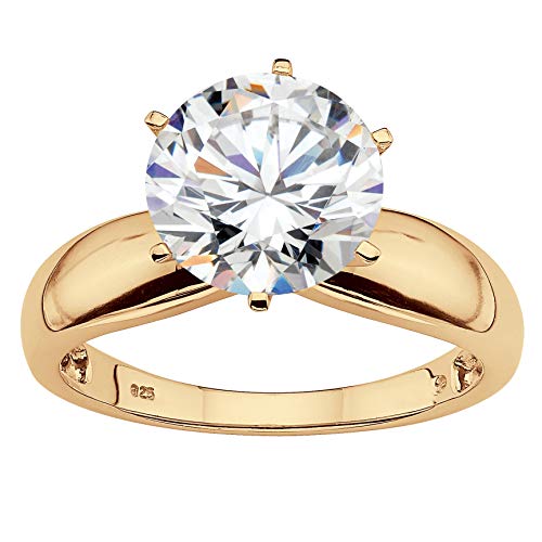 18K Yellow Gold over Sterling Silver Round Cubic Zirconia Polished Solitaire Engagement Ring Size 5