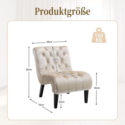 ZONJIE Sessel Wohnzimmer, Ohrensessel Schlafzimmer, Relaxsessel Lesesessel, Armlehnensessel Relax Sessel Lounge Sessels, Samt Gepolstertes Sofa fürs Wohnzimmer Schlafzimmer Arbeitszimmer (Beige)