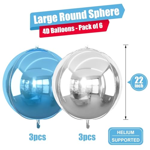 Image of Blue Silver Round Foil Balloons Birthday Prom Decor 22 Inch 6 Pcs