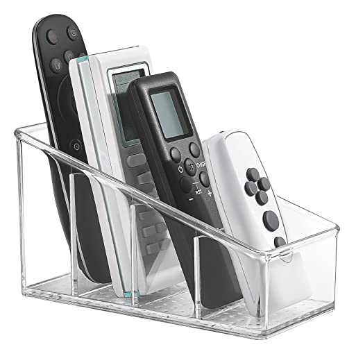 MaxGear Remote Control Holder Desk Organizer Clear Plastic Desktop Organization Pencil Holder, 4 Compartments Makeup Brush Holders with Different Heights for Home, Office, School, 5.8''x 3.4'' x 2.6''