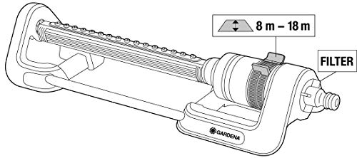 Gardena Viereckregner Aqua L: Rasensprenger zur Bewässerung von Flächen von 120-280 m², Reichweite 8-16 m, Sprengweite max. 16 m, integrierter Metallfilter (18704-20)