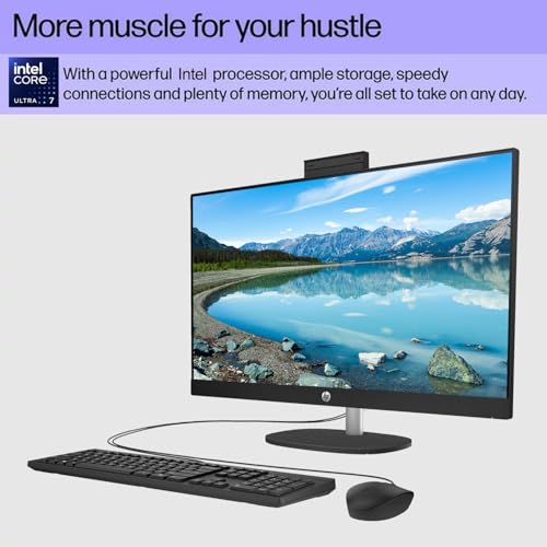 Image of HP 27 inch FHD Touchscreen Intel Ultra 7 AI All-in-One Desktop, 27 inch FHD Touchscreen, Intel Ultra 7 255U, 32GB DDR5 RAM, 2TB SSD, Wired Keyboard & Mouse, Wi-Fi 6, Win11 Home, Bundle with 64GB Flash Drive
