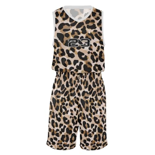 FLildon Leopard Print Boys Basketball Jersey Set Tank Top Shorts Tracksuit Sport Training Suit for Kids, XXL