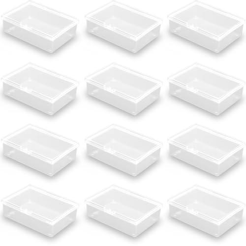 Image of 12 Pack Rectangle Clear Plastic Beads Storage Containers Box (4.02 x 2.84 x 1.3 Inch), Small Bead Organizer for Small items, Crafts, Beads, Coins, Jewelry and Business Cards