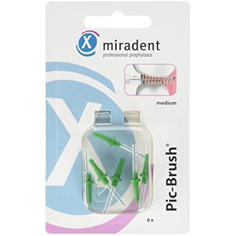 Miradent Pic Brush Replacement Brushes, Green, Medium, 6-Piece Cover