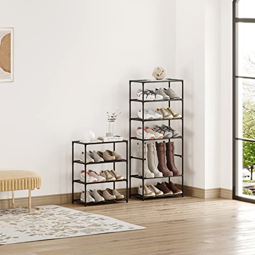 Vockot Small Shoe Rack 6-8 Pairs Sturdy Shoe Shelf 4-Tiers Narrow Stackable Shoe Organizer,Lightweight Kids Shoe Racks For Entryway, Doorway And Closet（Black） #TOP5