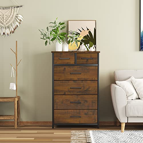 Ikeno 6 Drawer Tall Dresser With Sturdy Metal Frame, Industrial Drawer Chest For Bedroom, Clothes Storage Cabinet #TOP3