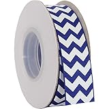 Grosgrain Chevron Striped Ribbon by Threadart 7/8' - 10 Yards - Blue and White - for Bows, Gift Wrapping, Hair Clips, and More