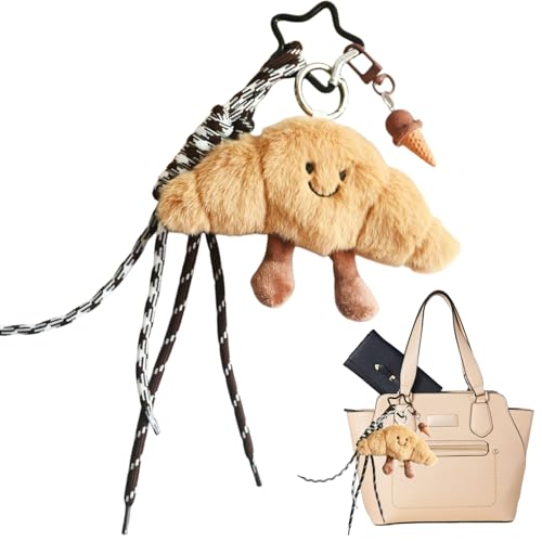 FrostyFlair Croissant Schlüsselanhänger Niedlicher Plüsch Bag Charm mit Eiscreme Design Weiches Anhänger für Taschen & Schlüssel Aesthetic Kinder Schlüsselanhänger