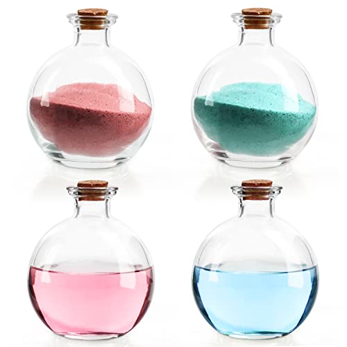 Belle Vous Petites Bouteilles Sphériques en Verre (Lot de 4) - Fioles 240 ml Avec Bouchons en Liège - Pour Art Décoratif Fait Maison, Sel de Bain &...