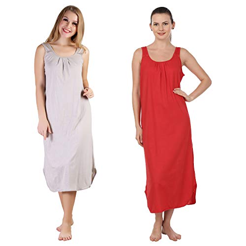 Image of BLAZON Women's Cotton Hosiery Solid Maxi Nighty Slip (Pack of 2) Available Sizes: S, M, L, XL, 2XL, 3XL, 4XL, 5XL