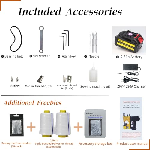 Image of Cordless Bag Sewing Machine |PortableIndustrial Bag Closer |2-Second Fast Sealingfor Woven PP /Canvas /Jute Bags |Factory &Farm Bag Stitcher (Blue, Lithium Battery-36VDC)