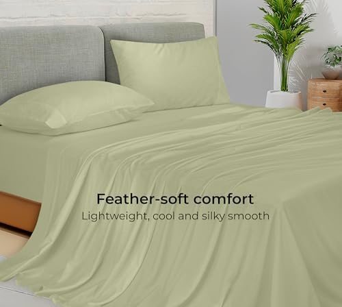 Royale Linen Bamboo Viscose Queen Sheet Set - Cooling Bed Sheet Set - 1 Fitted 1 Flat & 2 Pillowcase - Fits Up to 16 - Organic Viscose Derived from Bamboo - Bedding Sheet &Pillowcase (Queen,SageGreen) - Thumbnail 5