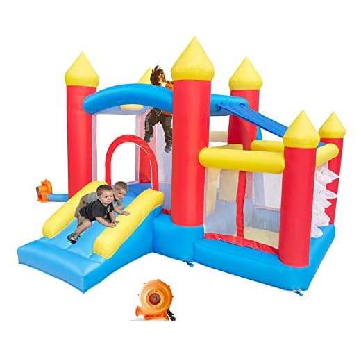 Ballsea Castillo hinchable infantil con ventilador, adecuado para niños de 3 a 8 años, castillo hinchable para interiores 312 x 272 x 200 cm