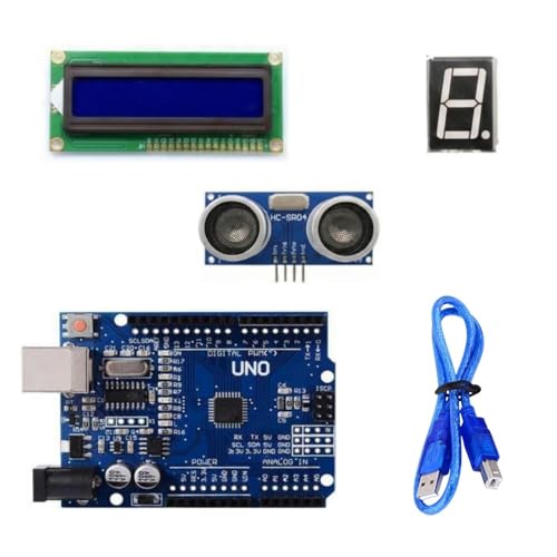 Image of DIY Ultrasonic Distance Sensor Starter Kit for UNO R3, LCD1602, Breadboad, DC Motor, Starter /Beginner Kit for Uno R3 microcontroller Compatible with Arduino IDE