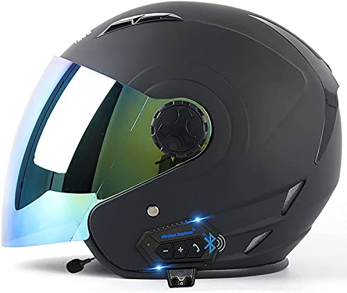 WRMIGN avec Écouteur Bluetooth Casques Jet Hommes Et Femmes Casque Rétro Moto Matériau ABS Demi Casques, pour Scooter Electric Car Safety Bluetooth Casque...