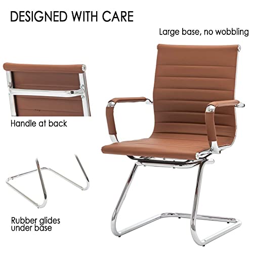 Image of HNY Leather Office Guest Chairs & Reception Chairs Set of 8, Modern Waiting Room Chairs with Arms, Desk Chair no Wheels with Sled Base for Waiting Room /Conference Room, Coffee