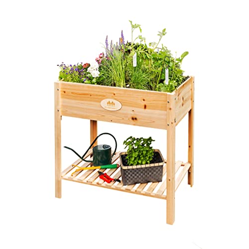 Preisvergleich Produktbild PFLANZENHOLZ® Premium Zedernholz Hochbeet für Balkon und Garten - hochwertiger Pflanzkasten mit Ablage, ideal einsetzbar als Anzuchtbeet oder Kräuterbeet, Maße 100x60x85 cm (Typ: HB001)