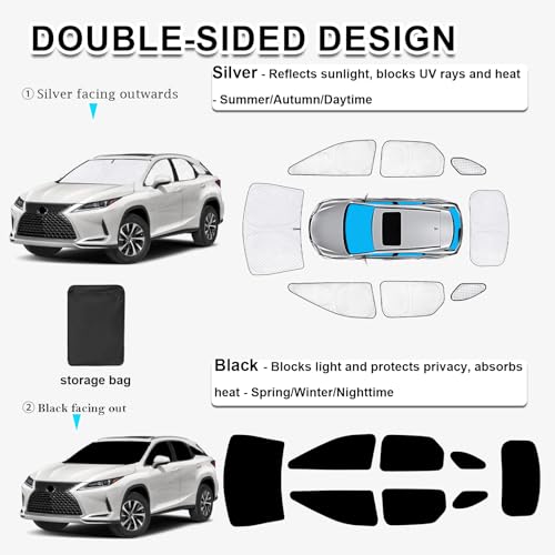 Image of KMF 8pcs Thicken Full Sun Shades for Lexus RX 2016-2022 Accessories RX350 /RX 450h, Custom Fit Car Window Covers Sunshade for Windshield Side Rear, UV Block and Privacy Blackout for Car Camping