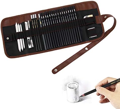 Sketching Pencil Set, Drawing Pen Charcoal Sketch Included Graphite Pencils, Charcoal Pencils, Paper Erasable Pen, 30pcs Total for Beginners Artist (First Sketch Pencil)
