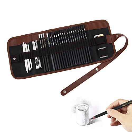 Sketching Pencil Set, Drawing Pen Charcoal Sketch Included Graphite Pencils, Charcoal Pencils, Paper Erasable Pen, 30Pcs Total For Beginners Artist (First Sketch Pencil) #TOP1