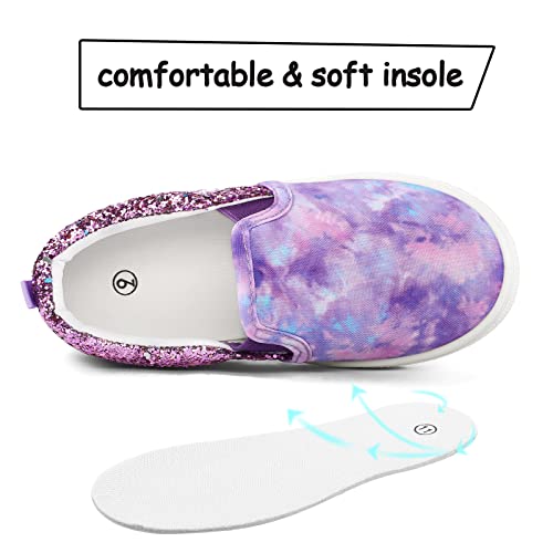 K Komforme Toddler Sneakers For Girls Boys Slip On Canvas Walking Shoes, Size 1 Big Kid, Purple Glitter #TOP5