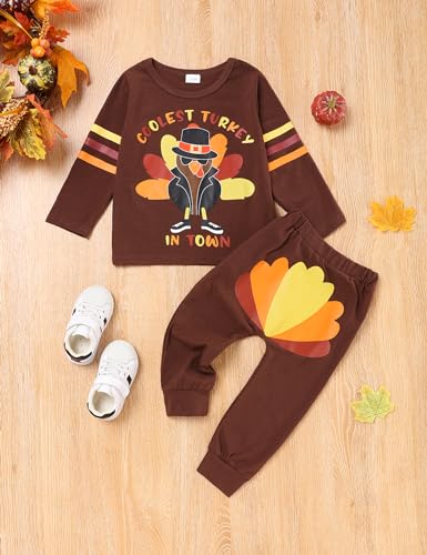 Thanksgiving Outfit Toddler Boy Coolest Turkey in Town T Shirt Top Plaid Pants toddler thanksgiving outfit2