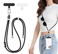 ivoler Handykette Verstellbar Handyband Universal, mit 2 Stück Patch und Robuste Haken mit alle Smartphones zum Aufhängen von kabellosen Kopfhörern, Schlüsseln, Sonnenbrillen usw. - Schwarz