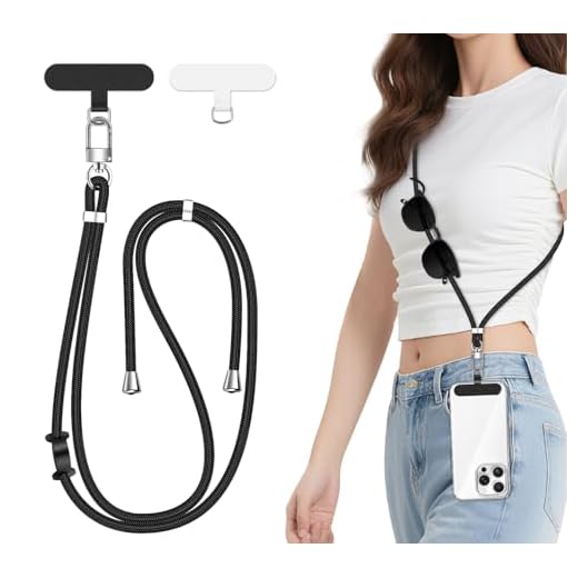 ivoler Cordon para Movil Universal, Cuerda para Movil Ajustable con 2 Parches Duraderos y Lazo de Cuero Negro, Compatible con Todos Los Teléfonos Inteligentes y la Mayoría de los Funda - Negro