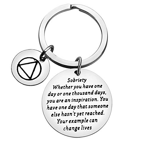 Ciyumu Sobriety Gifts Sober Keychain Addiction Recovery Gift Sober Recovery AA NA Alcoholics Anonymous Birthday Gifts Recovery Keychain Inspirational Jewelry Encouragement Gifts Warrior Gift Stay Strong Gift, Silver, Small