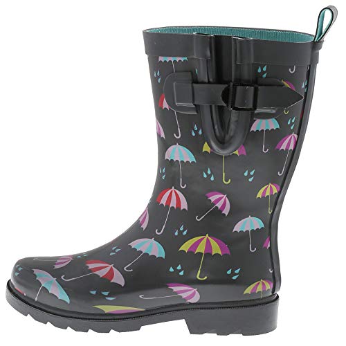 Capelli New York Ladies Umbrella Rainy Day Printed Mid Calf Rain Boots Grey Combo 6