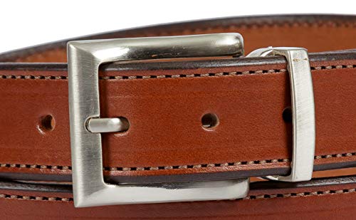 Medium Brown Dress Belt, Single Stitching, 100% Bridle Leather, 1-3/8" Wide, Square Buckle, Amish Made in Lancaster PA2