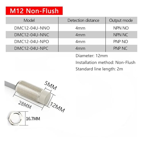 Sensor interruptor proximidad M12 NPN NO tres cables tipo corto cilíndrico 2