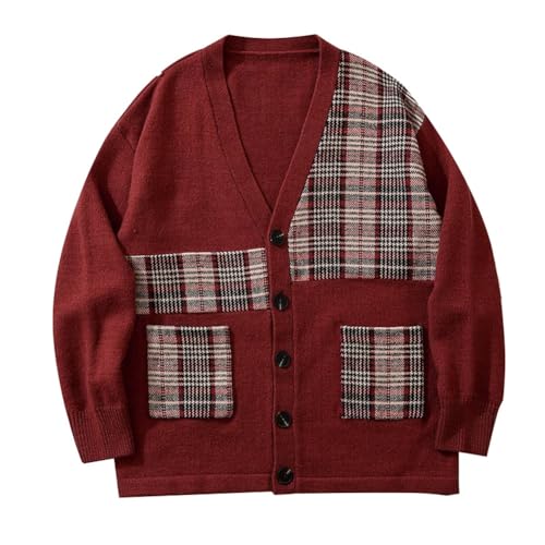 Mens Patchwork Pocket Sweater College Style Oversized Cardigan Harajuku Vintage Street Jumper3