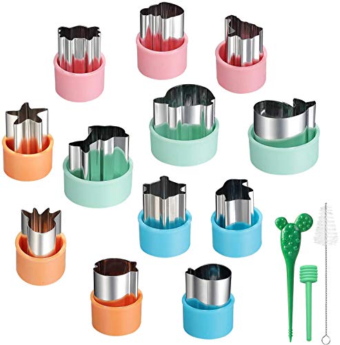Ocean Series Vegetable Cutter Shapes Set 12pcs Stainless Steel Mini Cookie Cutters Vegetable Cutter and Fruit Stamps Mold -for Kids Baking and Food Supplement