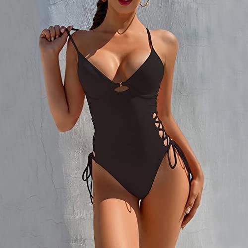 Traje de baño enterizo fashion para mujer color sólido swimwear de playa 4