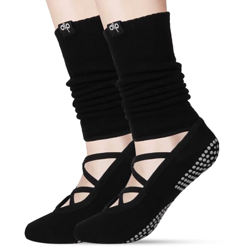 Pilates Socks with Grips for Women, Long Scrunch Slouch Slouchy Yoga Socks for Barre Workout