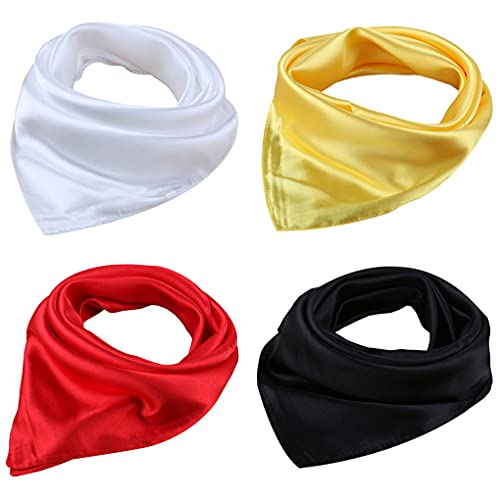 ACMEDE 4 PCS Foulard Femme Écharpes Dames Satin Carré Soie Sentiment Cheveux Foulards De Mode Silk Scarf Foulard Soie Ressentir Carré Femme Petit Foulard Carré de Soie, 60 * 60cm