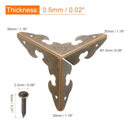 Image of uxcell 30 x 30 x 30mm Metal Box Corner Protectors Edge Guard Bronze Tone 20pcs
