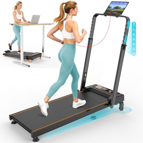 Image of Rayspace Walking Pad with 12% Incline /Adjustable Height, Upgraded 3.5HP Walking Pad with Handle Bar, 4 in 1 Foldable Under Desk Treadmill, Electric Portable Treadmills for Home 350LBS, LED Display