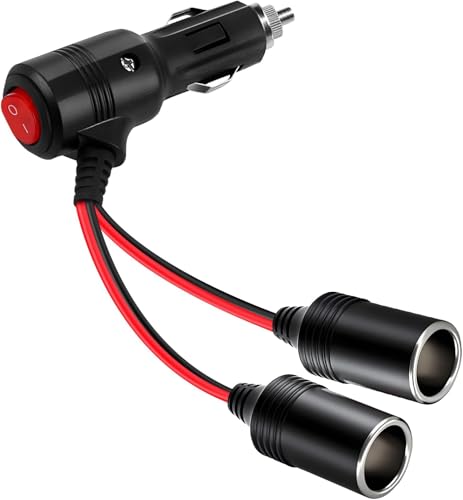 Image of Car Cigarette Lighter Splitter, 2-Socket Adapter Extension Cord, 12V /24V DC Car Charger Power Port with On /Off Switch, Dual Port Plug for Cars, Trucks, RVs, Boats - 1 to 2 Splitter